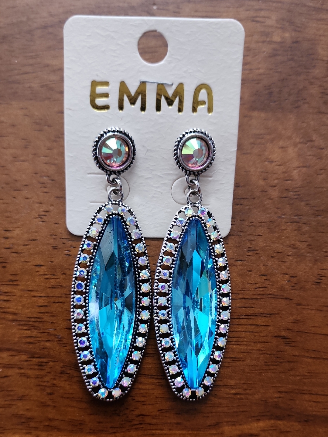 New Emma Blue Crystal Drop Earrings With Ab Stone
